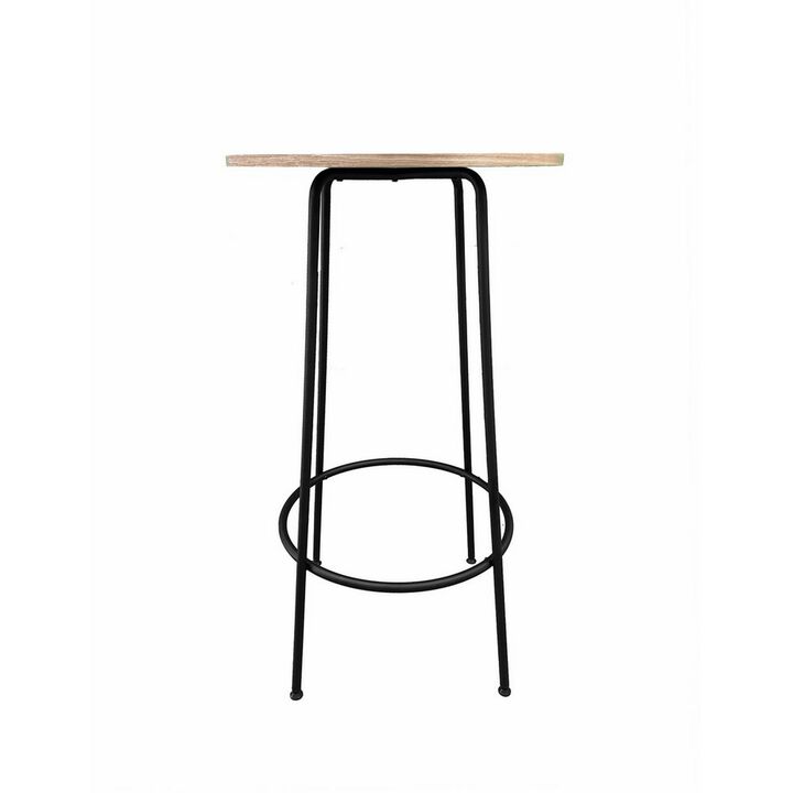 Neni 42 Inch Bar Table, Round Natural Brown Wood Top, Modern Black Metal - Benzara