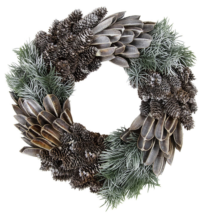 Brown and Green Pine Needle and Pine Cone Artificial Christmas Wreath  13.5-Inch  Unlit