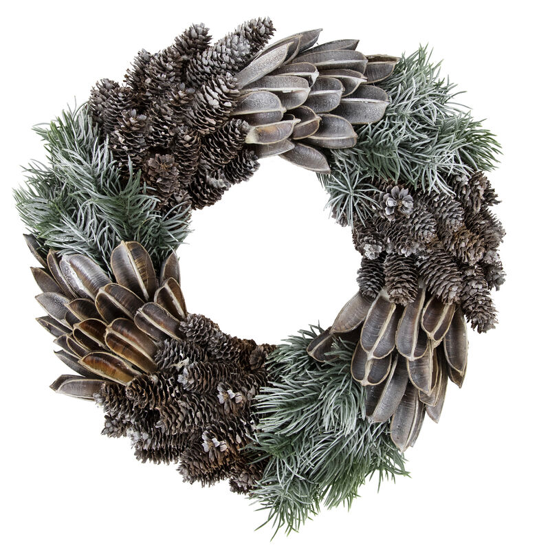 Brown and Green Pine Needle and Pine Cone Artificial Christmas Wreath  13.5-Inch  Unlit