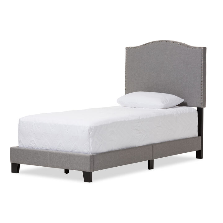 Baxton Studio Benjamin Modern Grey Fabric Upholstered Twin Size Arched Bed with Nail Heads