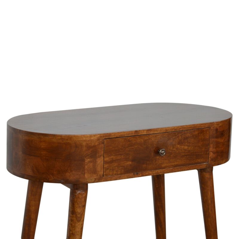 Solid Wood Chestnut Rounded Small 1 Drawer Console Table