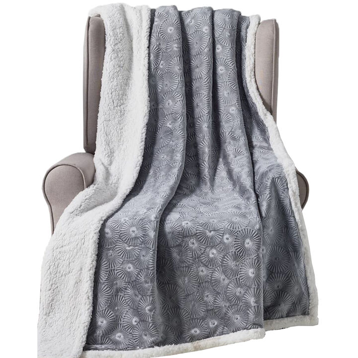 Plazatex Louvre Sherpa Decorative Super Soft Throw Blanket for Sleep/Decor 50" x 60" Grey