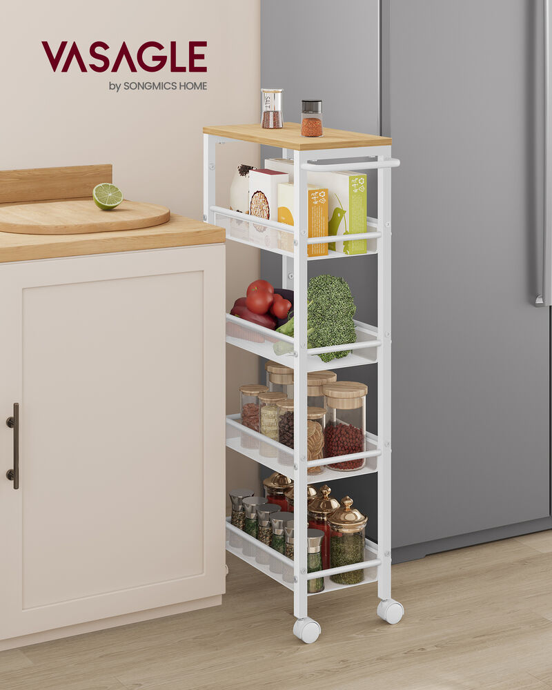 5-Tier Rolling Utility Cart with Handle - Sturdy Metal Frame for Versatile Storage