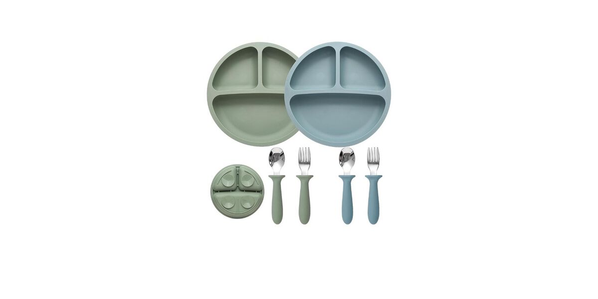 2-Pack Silicone Baby Feeding Set – Suction Plates & Utensils, BPA-Free