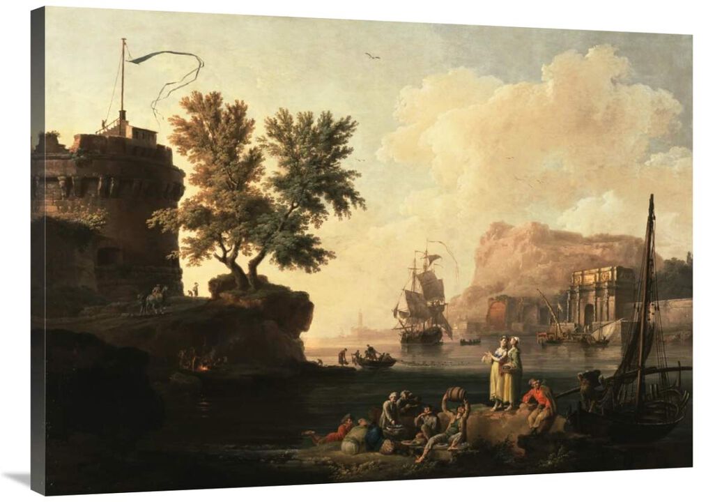 Mediterranean Harbor Scene-Canvas Art-40x30