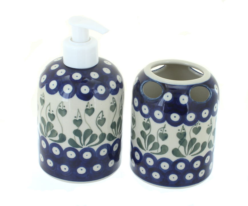 Blue Rose Polish Pottery Athena Soap Dispenser & Toothbrush Holder
