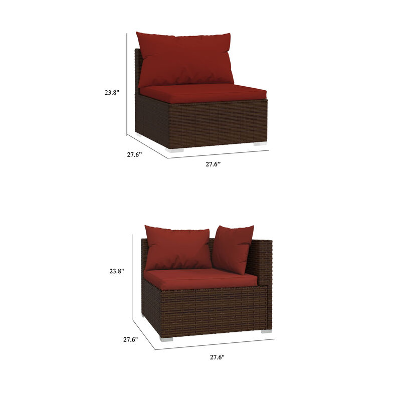 Faye 3pc Outdoor Modular Sectional Sofa Set, 3 Cushions, Red Brown - Benzara