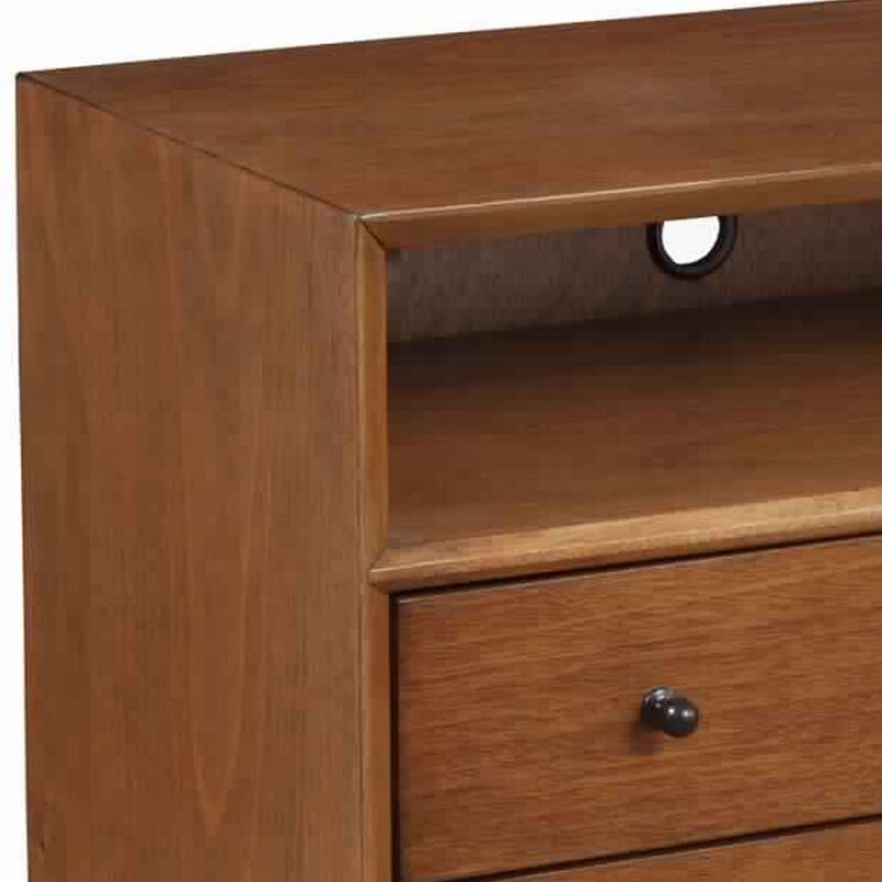 2 Drawer Wooden Nightstand with Open Compartment and Splayed Legs, Brown-Benzara