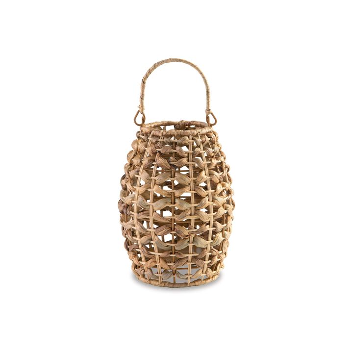 Enna 13 Inch Lantern, Bohemian Style, Candle Stand, Brown Rattan Woven - Benzara
