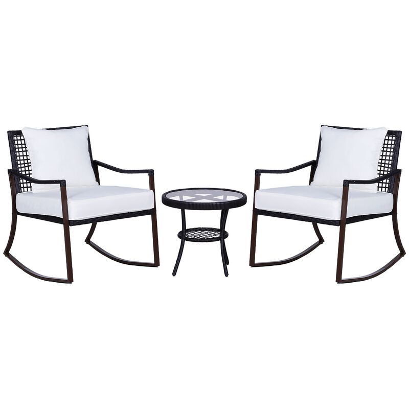 Brown Rattan Relaxation: 3-Piece Rocking Set with Side Table