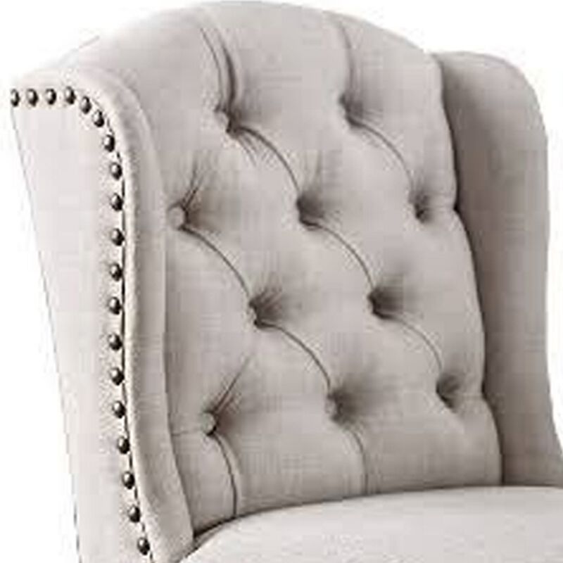 Bega 24 Inch Counter Height Chair, Set of 2, Wingback, Tufted, Light Gray-Benzara