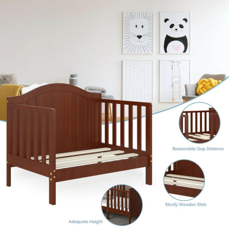Hivvago 2-in-1 Classic Convertible Wooden Toddler Bed with 2 Side Guardrails for Extra Safety