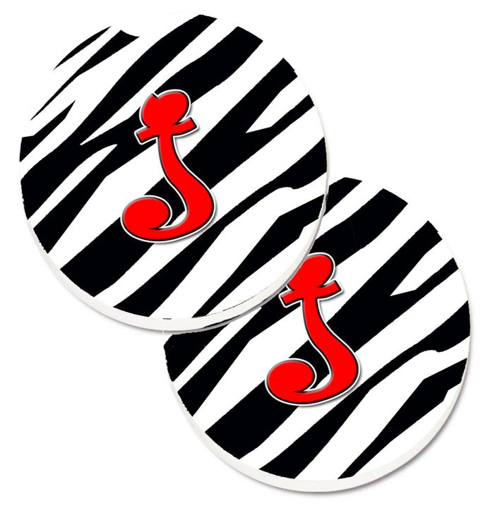 Caroline's Treasures Monogram Initial J Zebra Red Set of 2 Cup Holder Car Coasters CJ1024-JCARC, 2.56, Multicolor