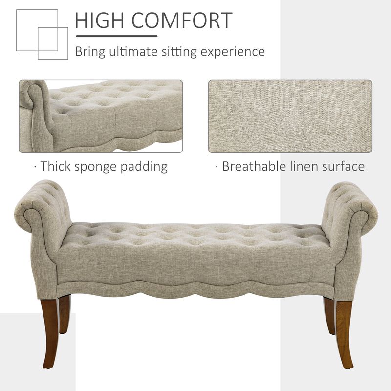 Beige Entryway Bench: Traditional Button-Tufted Shoe Storage