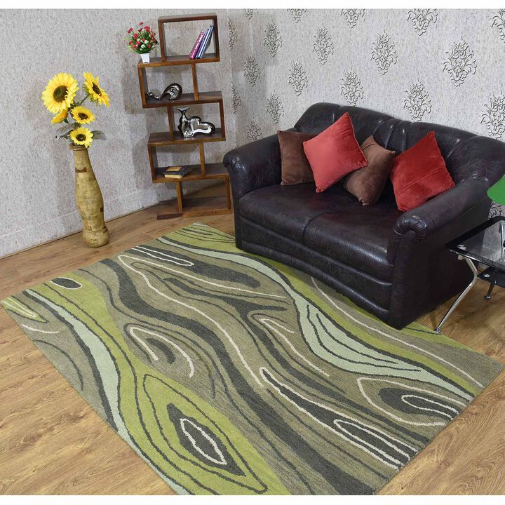 RUGSOTIC CARPETS HAND TUFTED WOOL ECO-FRIENDLY AREA RUGS  - 3'x5', Rectangle Shape, Green, Abstract Modern Design, High Pile Thick Handmade Anti Skid Area Rugs for Living Room, Bed Room (K00672)