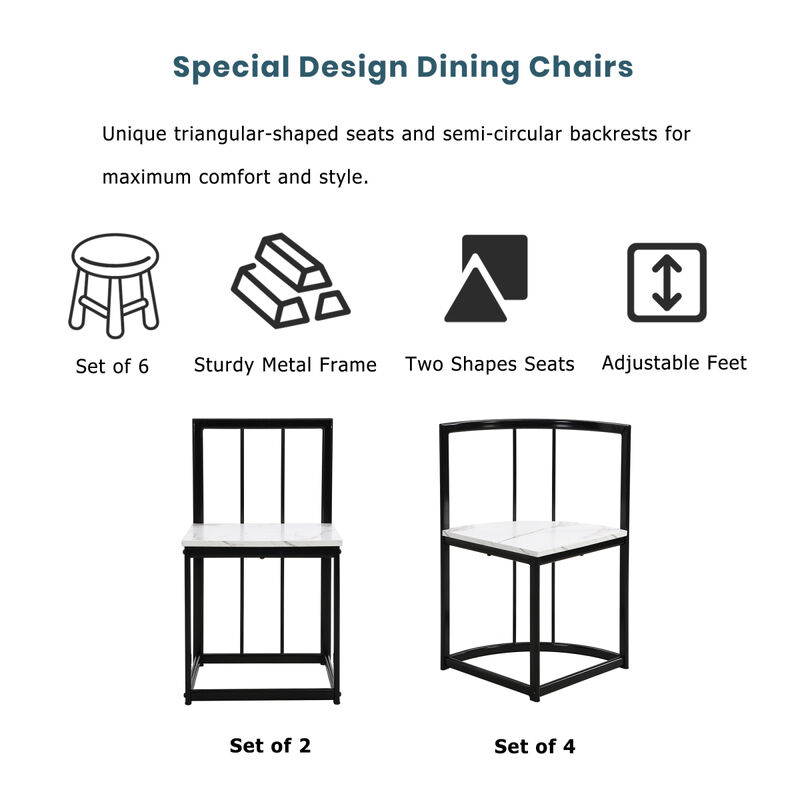 Modern 7-Piece Dining Table Set With Faux Marble Compact 5 5" Kitchen Table Set For 6