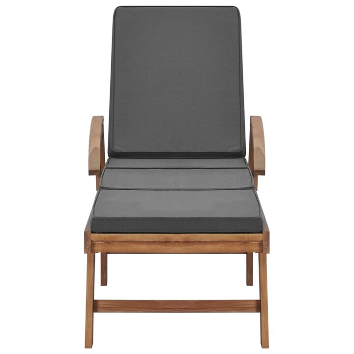 vidaXL Sun Lounger with Cushion Solid Teak Wood Dark Gray
