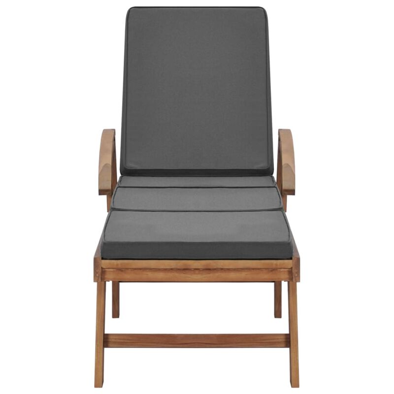 vidaXL Sun Lounger with Cushion Solid Teak Wood Dark Gray