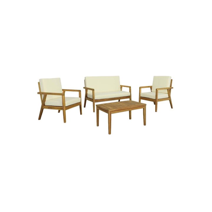 4pc Loveseat with Cocktail Table and Chairs Outdoor Patio Set - 47" - Cream