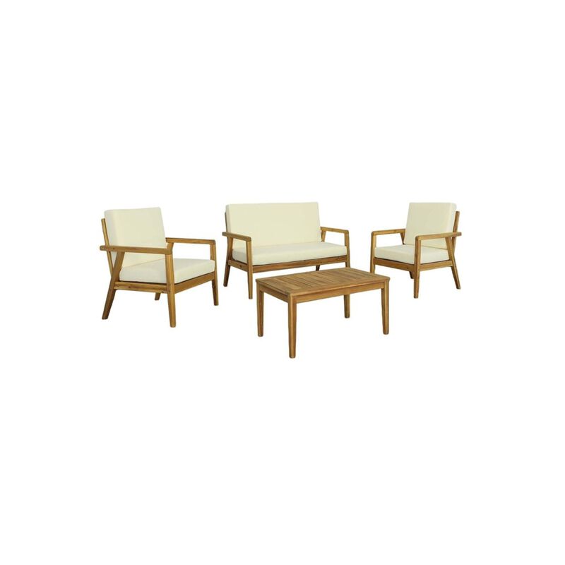4pc Loveseat with Cocktail Table and Chairs Outdoor Patio Set - 47" - Cream