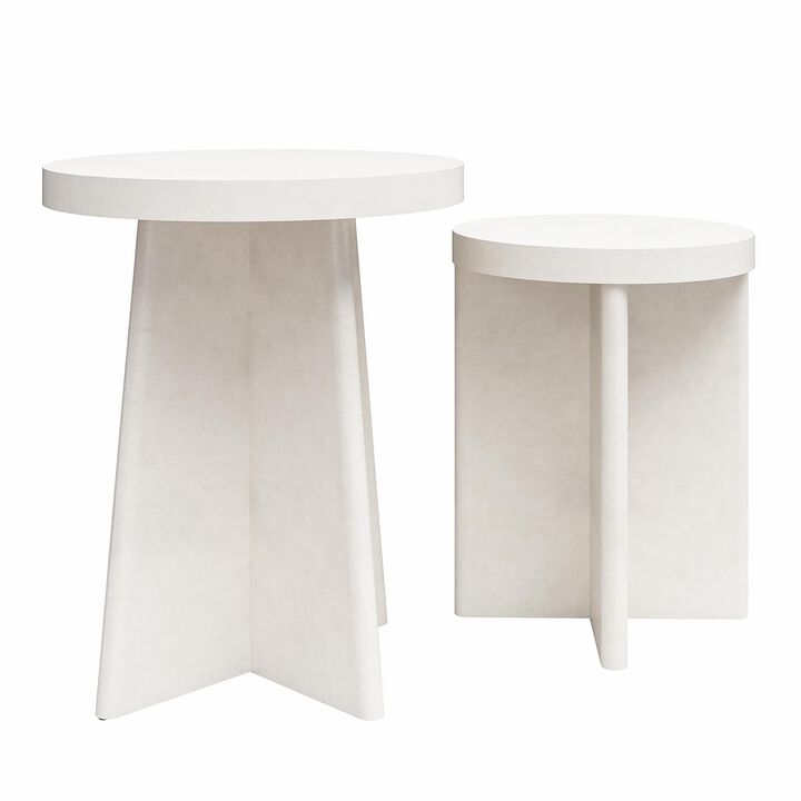 Ameriwood Home Liam Round End Tables, Set of 2, Faux Plaster