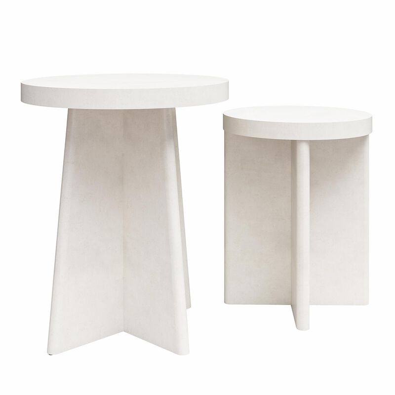 Ameriwood Home Liam Round End Tables, Set of 2, Faux Plaster