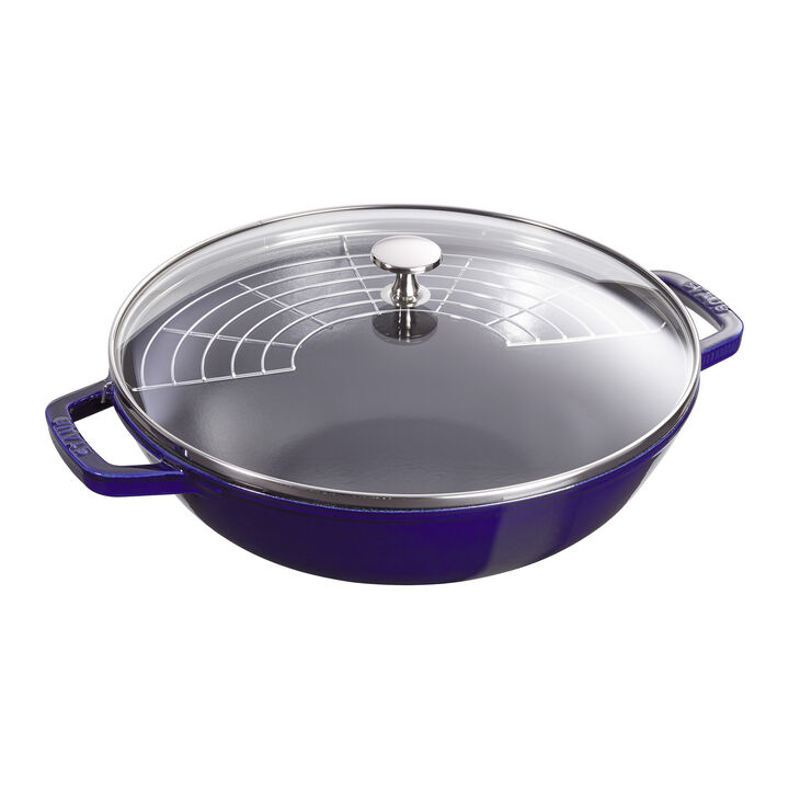 Staub Cast Iron Perfect Pan , Dutch Oven, 4.5-quart,  serves 4-5, Made in France, Cherry Staub Cast Iron Perfect Pan , Dutch Oven, 4.5-quart,  serves 4-5, Made in France, Cherry