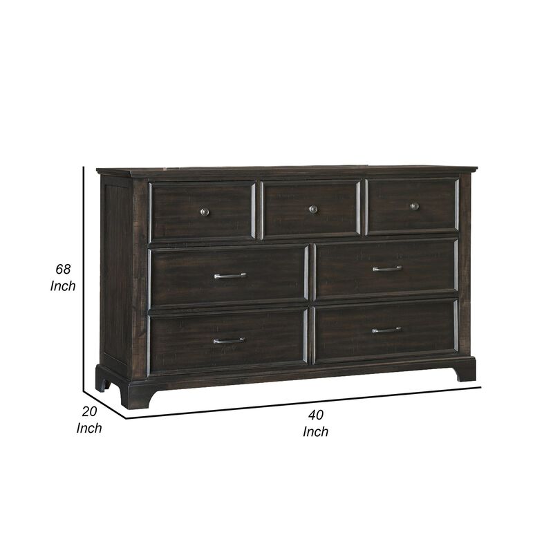 Benjara Brown Annu 68 Inch Wide Dresser, 7 Drawers, Felt and Cedar Lining, Walnut