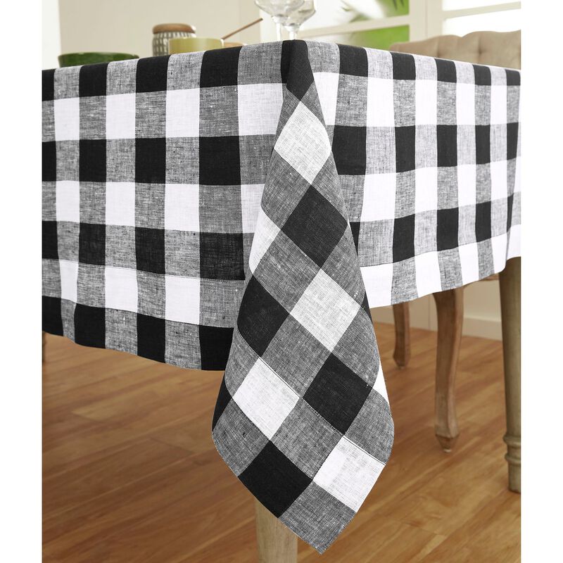 Solino Home 100% Pure Linen Tablecloth | Buffalo Check Dining Table Cloth