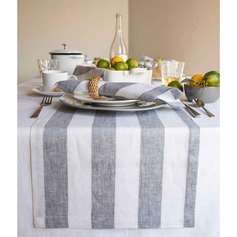 Solino Home 100% Pure Linen Table Runner | Cabana Stripe for Spring & Easter