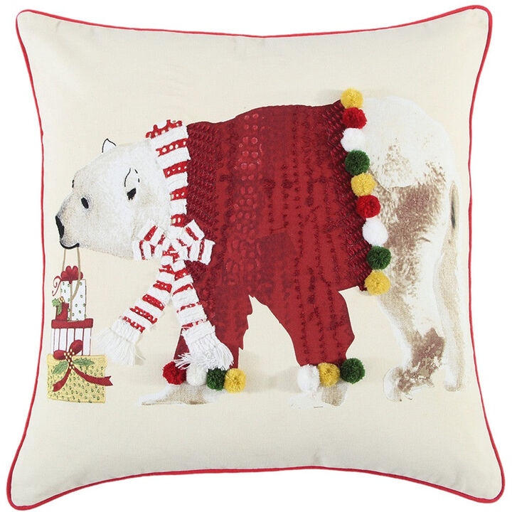 Hivvago Red Polar Bear Dimensional Throw Pillow