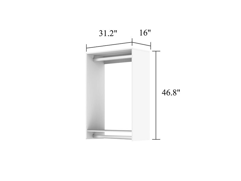 Wooden Modular Closet System, Wall Mounted Garment Rack Walk in Clothes Storage Cabinet Built in Closet Organization for Bedroom, White 