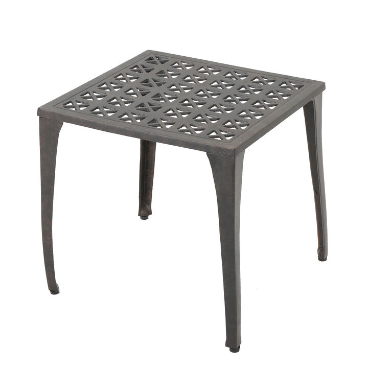Elegant Cast Aluminum Patio Side Table with Grillwork Top