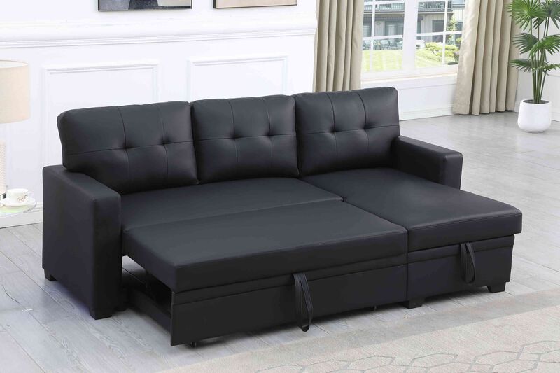 Upholstered Pull out Sectional Sofa with Chaise For Living Room