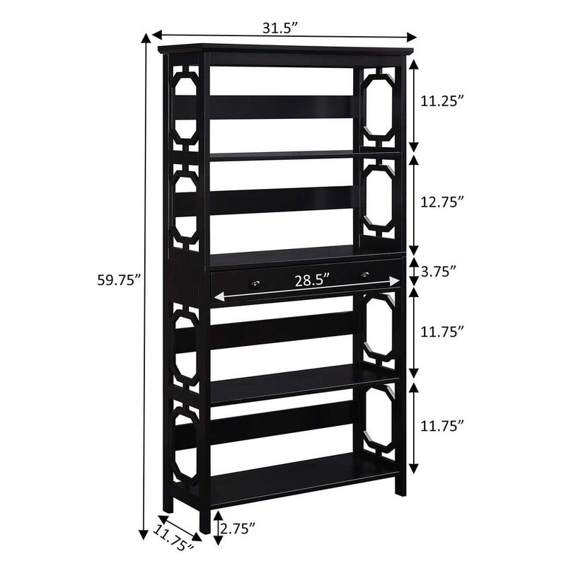 Convenience Concepts Omega 5 Tier Bookcase with Drawer, Black