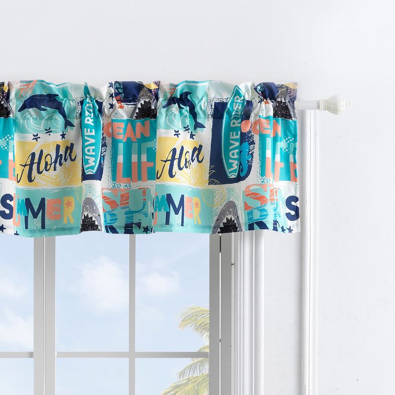Greenland Home Fashion Wave Rider Rod Pocket Darcy Window Curtain Valance - Blue 84x16"