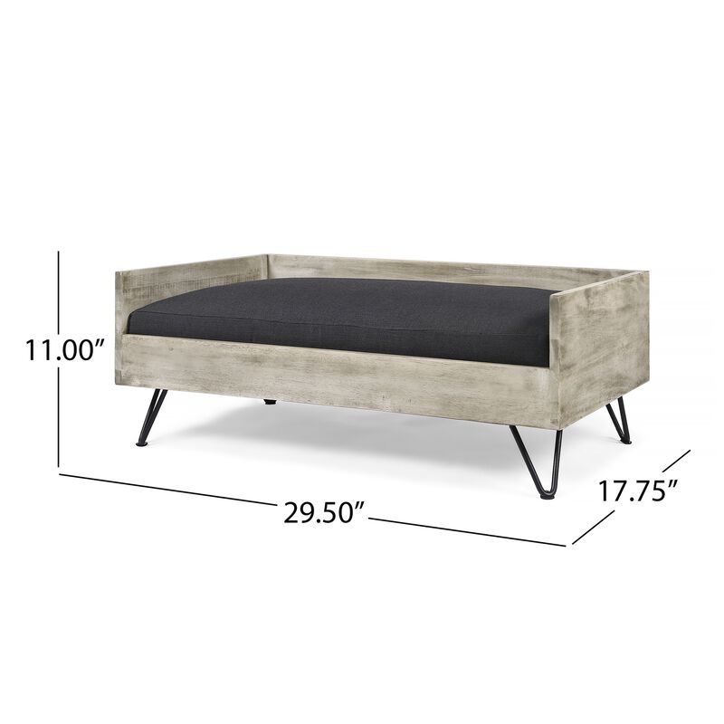 Paulo Dog Pet Bed, Gray Fabric Soft Cushioning, Taupe Gray, 30 Inch - Benzara