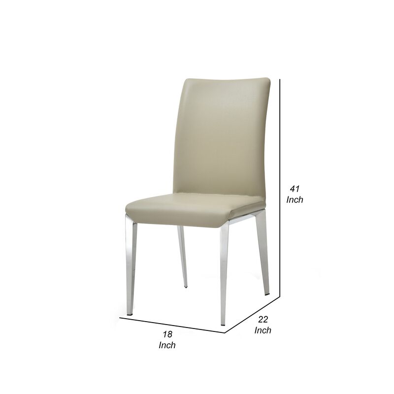 18 Inch Side Dining Chair Set of 2, Gray Faux Leather, Steel Tapered Legs - Benzara