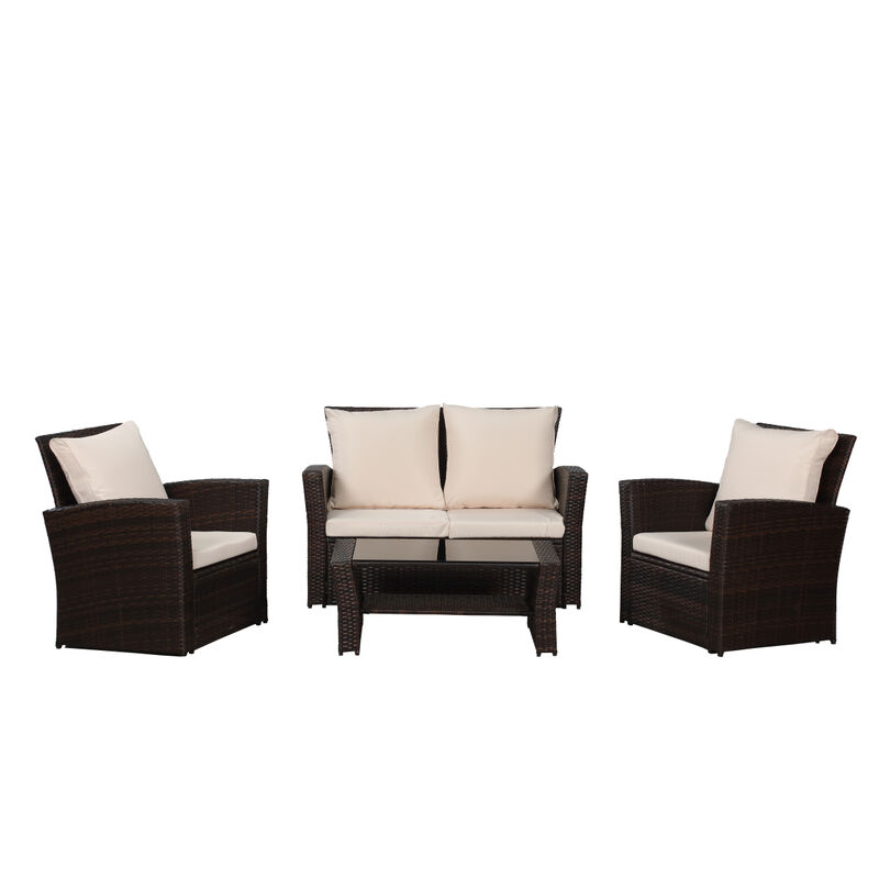 4-Pieces Outdoor Patio Furniture Set PE Rattan Wicker With Brown