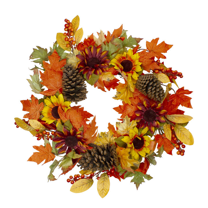 Sunflower and Pine Cone Artificial Thanksgiving Wreath - 24-Inch  Unlit