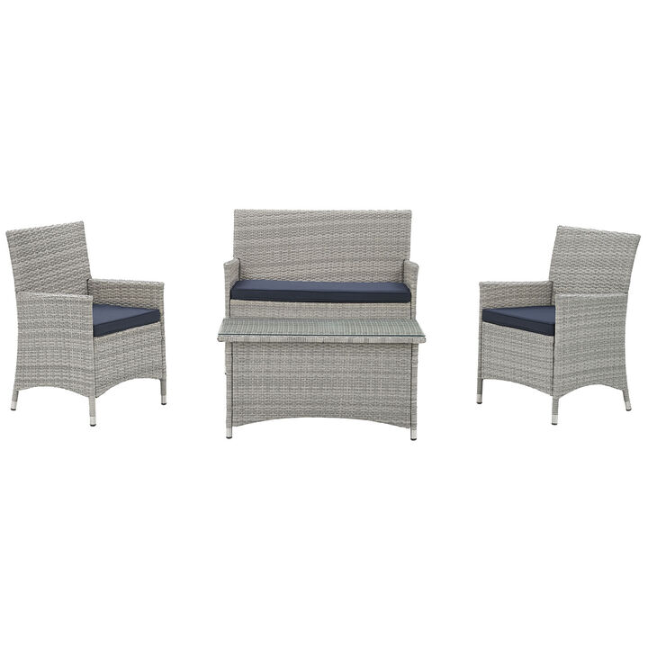 Bridge 4 Piece Outdoor Patio Patio Conversation Set - Light Gray Navy