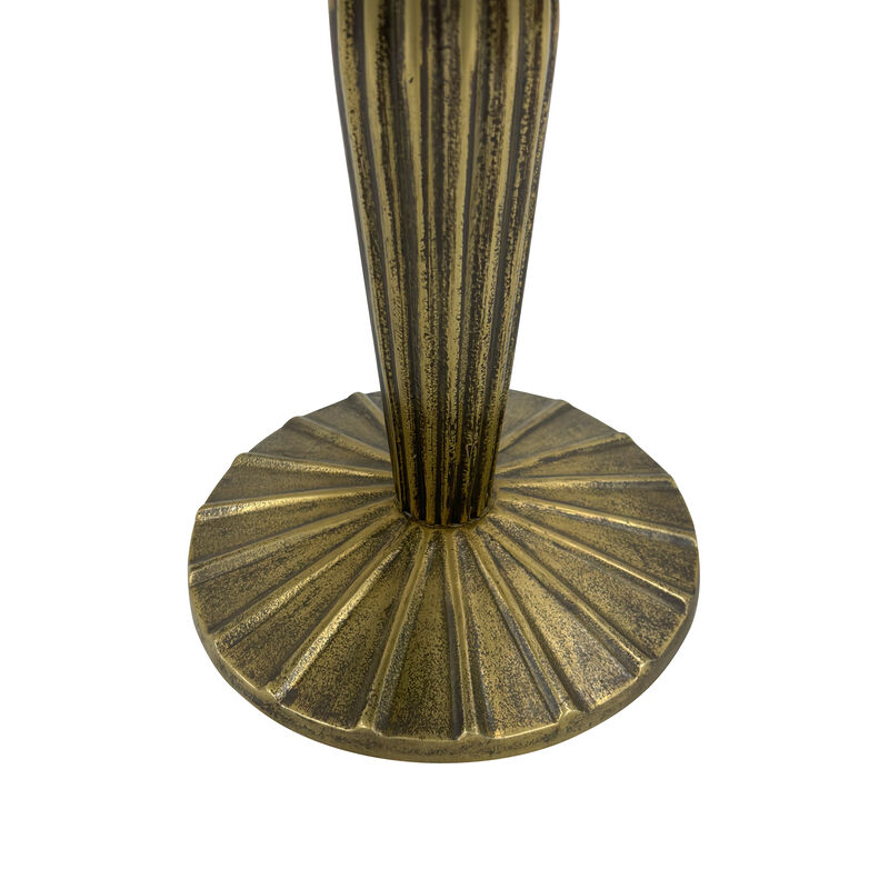 12 Inch Side End Drink Table, Fancy Fluted Base, Round Top, Antique Brass