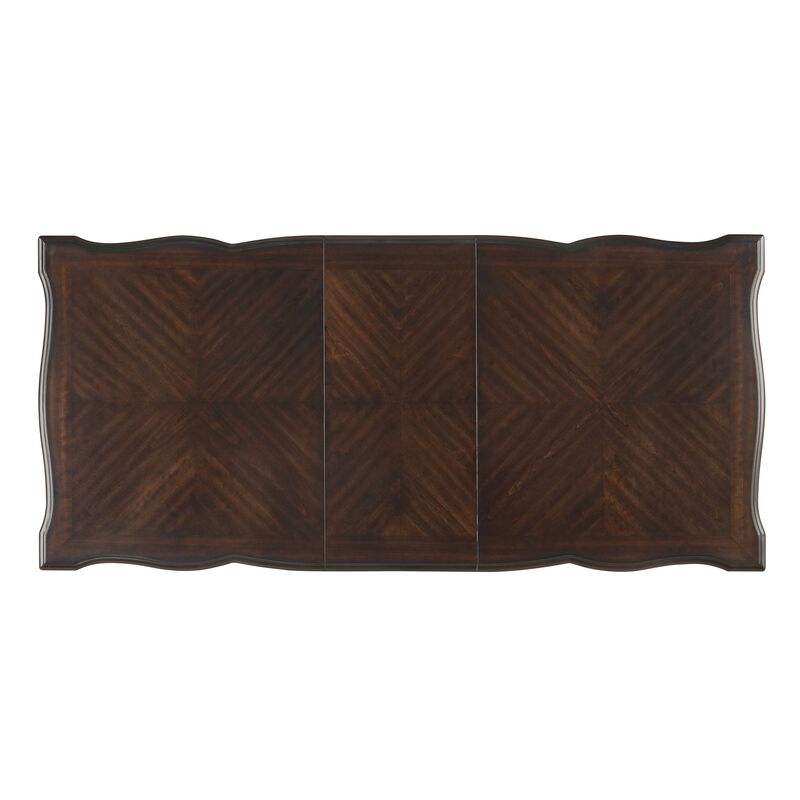 Mitch 76-94 Inch Extendable Rectangular Dining Table, Scalloped Edge, Brown - Benzara