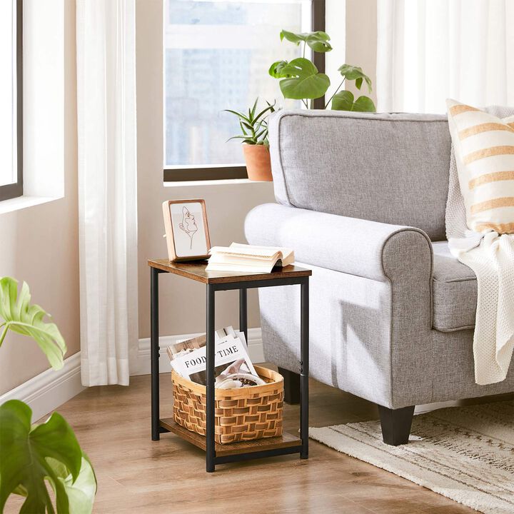 Steel Frame End Tables with Storage Shelf for Living Room and Bedroom- Set of 2