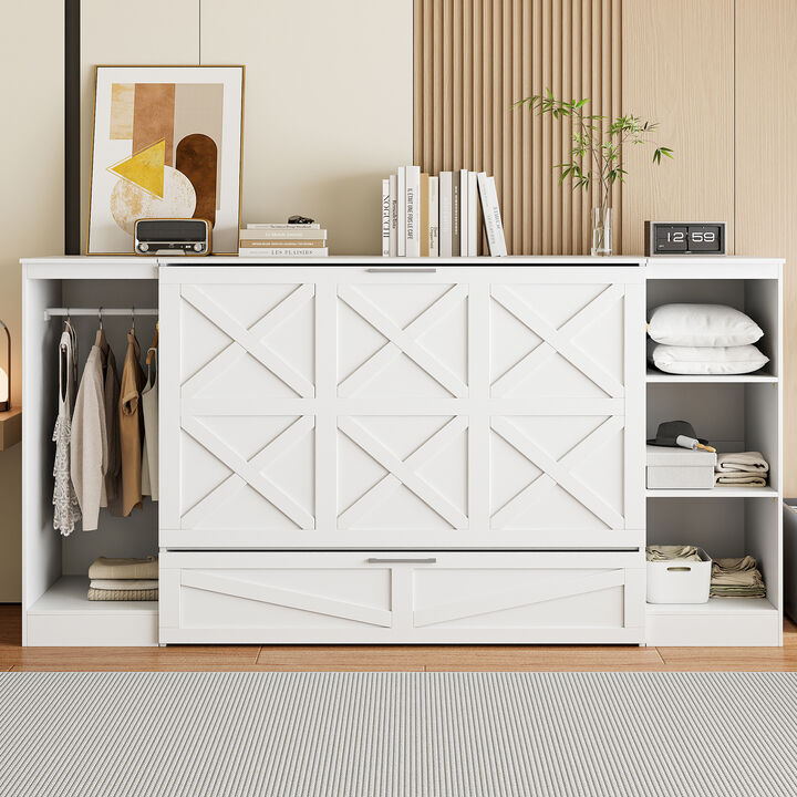 Merax Murphy Bed with Bedside Shelves and Wardrobe