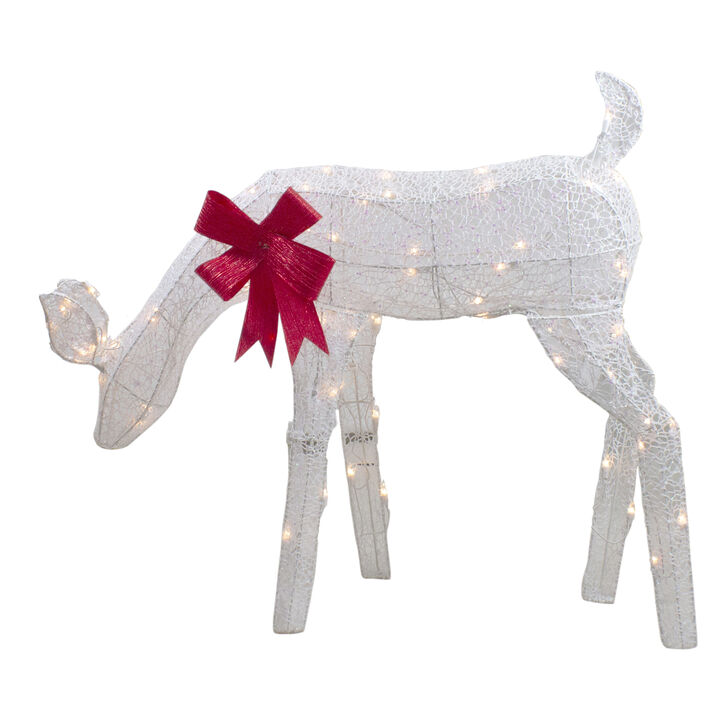 37" Lighted White Mesh Feeding Doe Outdoor Christmas Decoration - Clear Lights