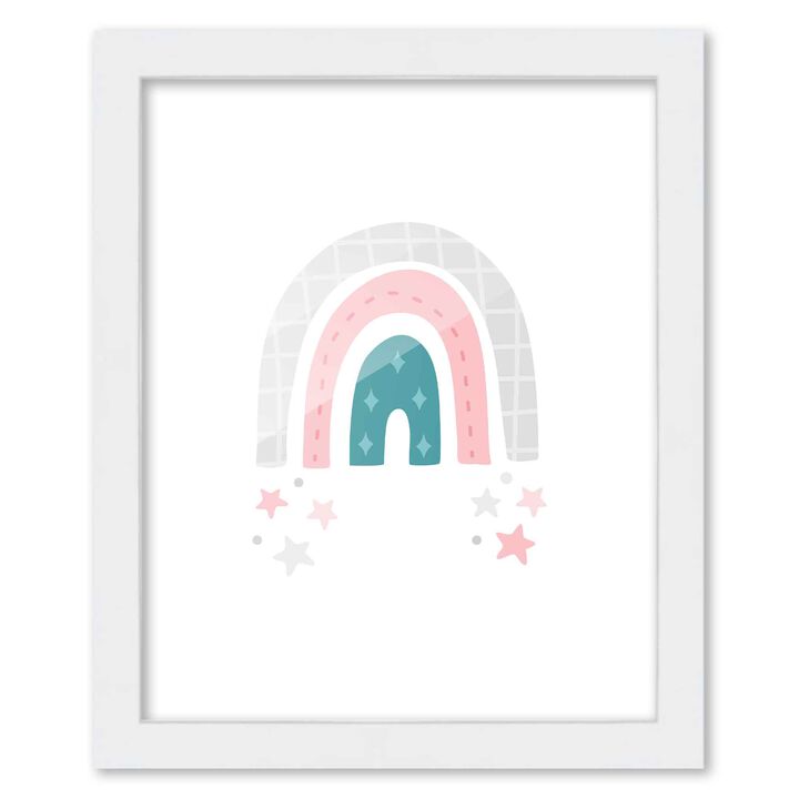 8x10 Framed Nursery Wall Art Rainbow Poster In White Wood Frame For Kid Bedroom or Playroom