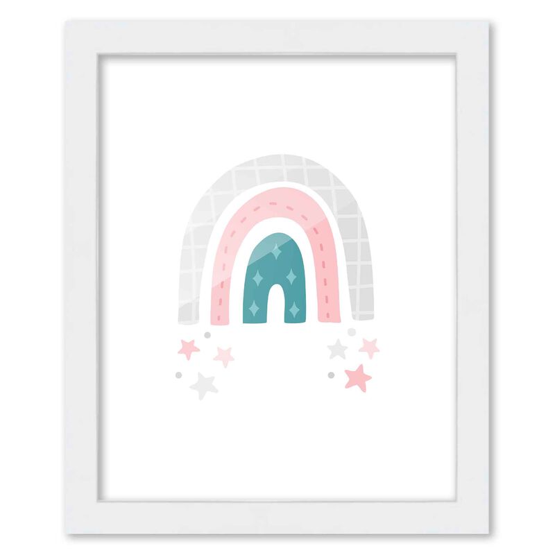 8x10 Framed Nursery Wall Art Rainbow Poster In White Wood Frame For Kid Bedroom or Playroom
