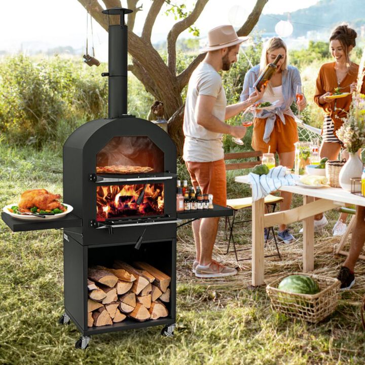 Hivvago Outdoor Pizza Oven with Protective Cover and Grill Racks and Built-in Thermometer