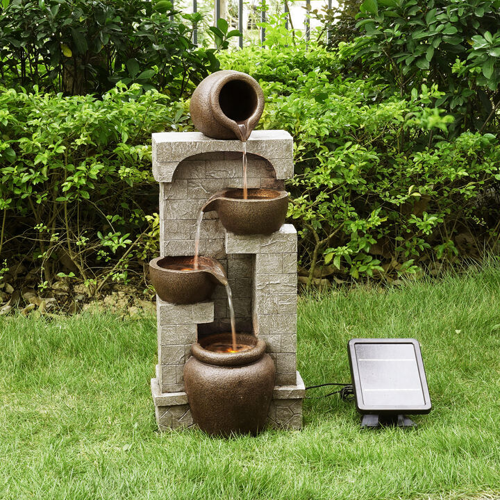 Teamson Home Indoor/Outdoor Solar-Powered 4-Tier Stone-Look Fountain with LED Lights
